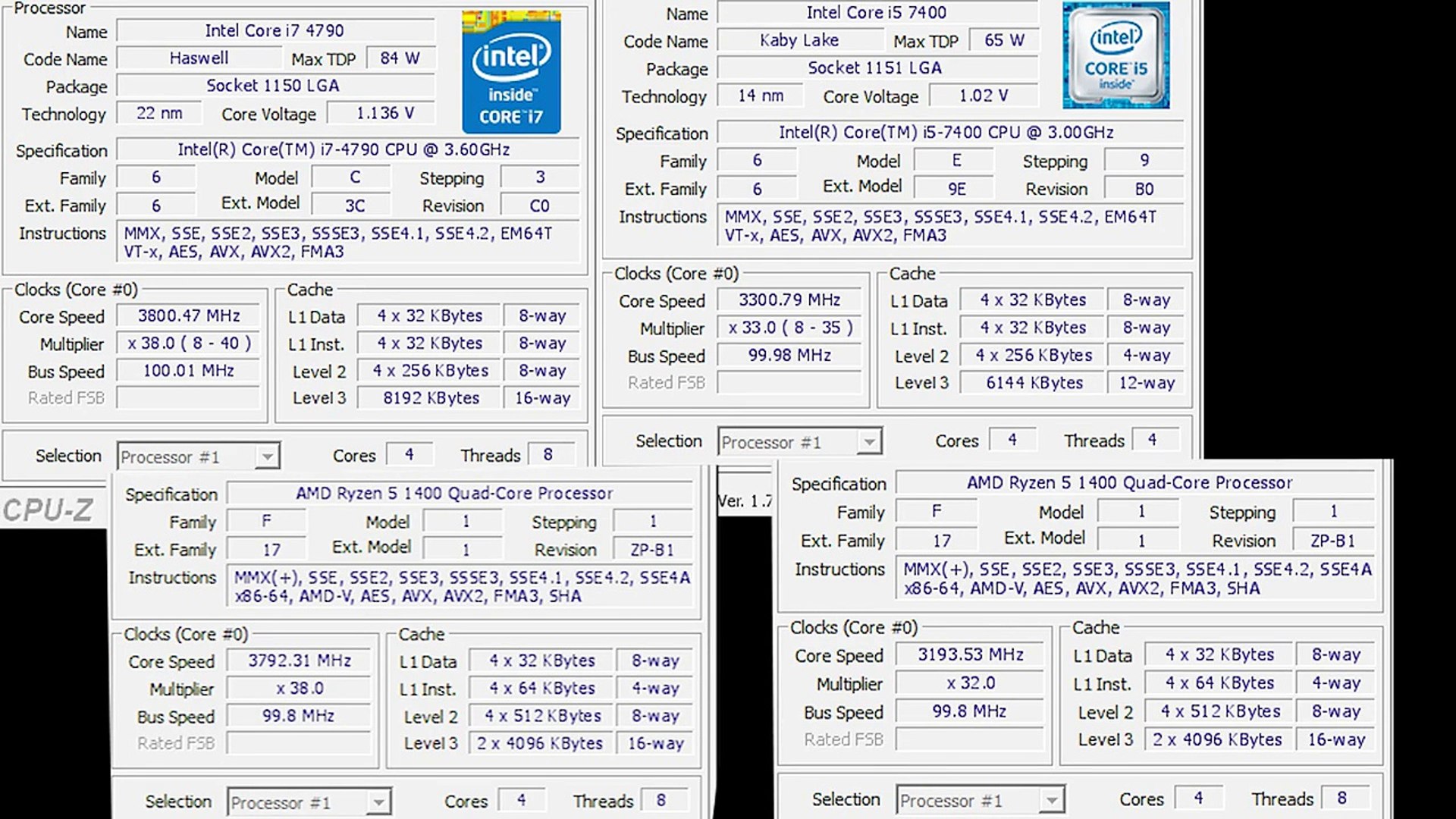 Ryzen 5 1400 vs i7 4790 vs i5 7400 - Video Rendering + Synthetics