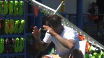 Kevin-Prince Boateng freaks out as helicopter knocks over boots