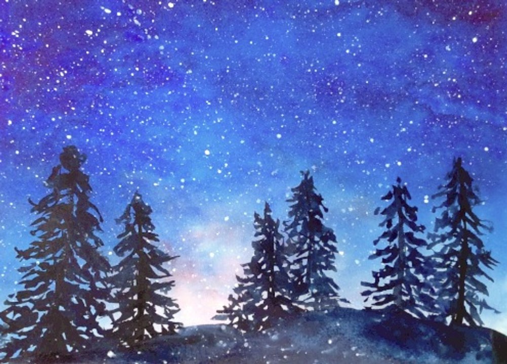 Starry Night watercolor tutorial, a simple step by step lesson