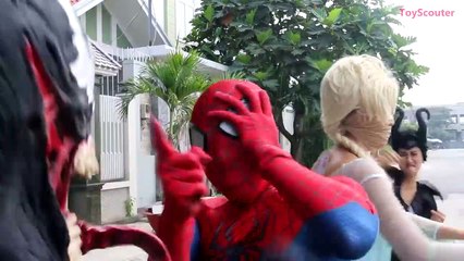 Frozen Elsa's FACE STUCK on HER BACK! w_ Spiderman, Maleficent, Hulk & Venom in Real Life