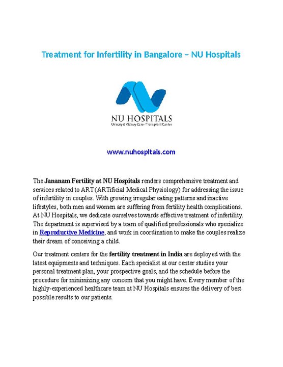 Treatment for Infertility in Bangalore - NU Hospitals