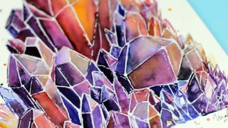 Painting with Watercolors & Q&A _ Crystal Cluster Painting With Watercolors _ Painting with mako-JDF