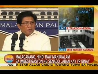 UB: Malacañang, hindi raw makikialam sa imbestigasyon ng Senado vs. VP Binay