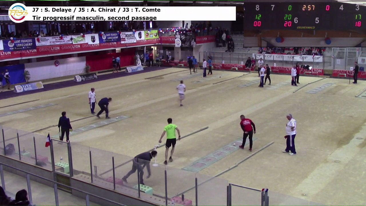 Tir progressif masculin, 2ème passage, Delaye - Chirat - Comte, Sport Boules, France Tirs, Dardilly 2017
