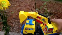 Excavators for kids _ Baby playing excavators destructive the yellow flowers   Toy for children-1j