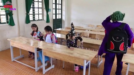 Frozen Elsa & Spiderman  AT SCHOOL Learn COLOR! Anna is Teacher! w_ Prank Joker Hulk Superhero fun-JP