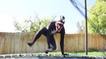 Spiderman Vs Venom - Real Life Superhero Battle _ Trampoline Fight-OiHXKfR