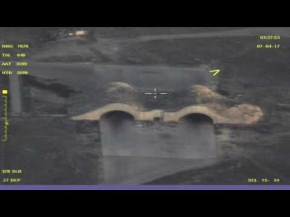 Russian MoD drone footage of aftermath from US missile strike on Syrian Army airbase