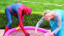 Frozen Elsa & Spiderman Buried Head in Orbeez sand surprise vs Joker Pranks Fun Superhero Real Life--Nwprb-