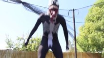 Spiderman Vs Venom - Real Life Superhero Battle _ Trampoline Fight-OiHXKfRF