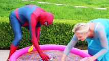 Frozen Elsa & Spiderman Buried Head in Orbeez sand surprise vs Joker Pranks Fun Superhero Real Life--Nwpr