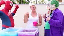 Frozen Elsa & Spiderman GROSS GELLI BAFF TOY CHALLENGE vs Joker - Superhero Fun in Real Life IRL  -)-FNRq