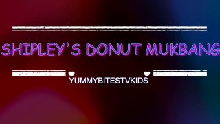 MUKBANG - TASTING SHIPLEYS DONUTS! 12 FLAVORS! EAT WITH US! #YUMMYBITESTVKIDS-oQfgu