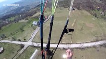 Paraglider has close call with electricty lines during emergency landing