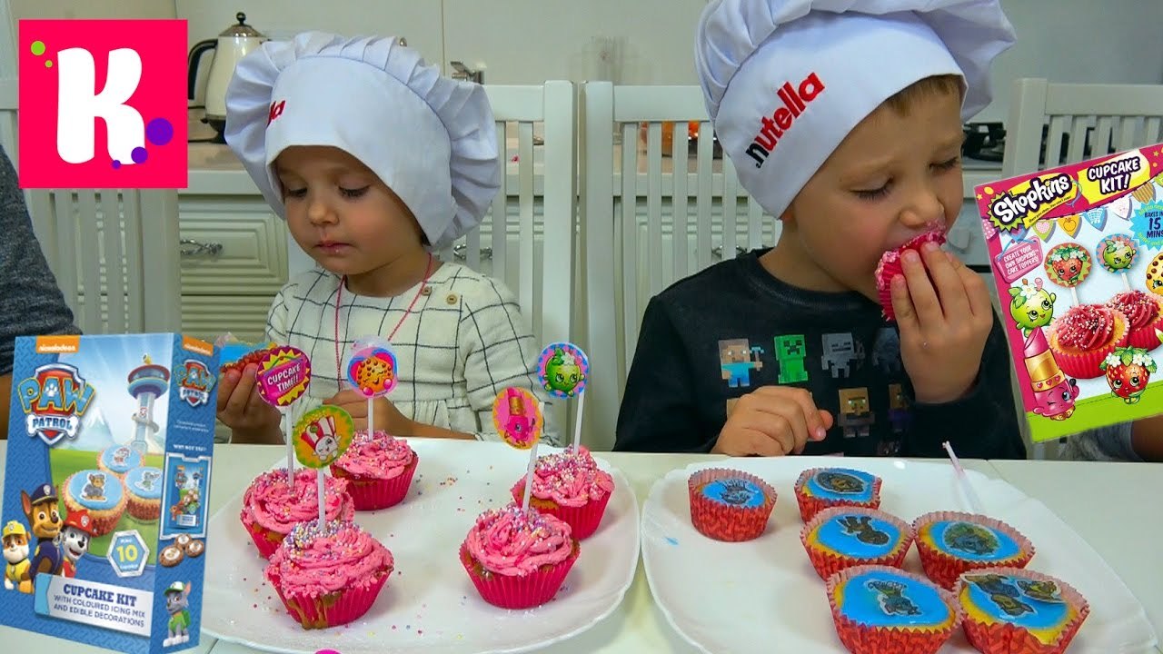 Щенячий патруль и Шопкинс набор для выпечки Cupcake kit Печем кексы и играем в игру Paw Patrol