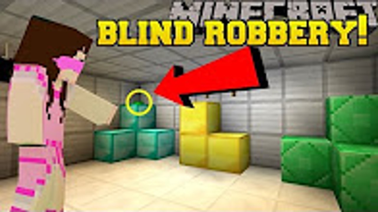 PopularMMOs Minecraft׃ ROBBING A BANK BLINDFOLDED!!! - Mystery Button - Custom Map PAT AND JEN