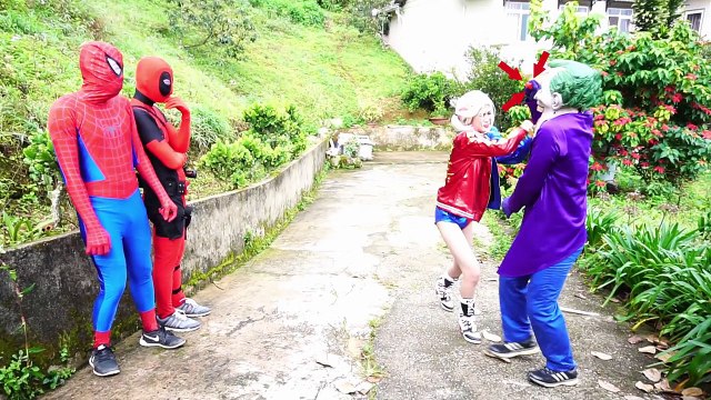 Deadpool vs Harley Quinn - Spiderman Frozen Elsa & Anna Mad - Funny Superheroes in Real Life Movies