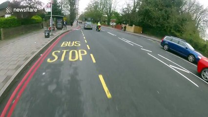 Shocking close pass on cyclist by lorry