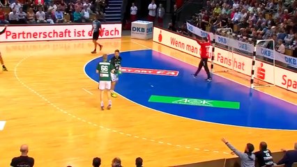 The handball goalkeeper Benjamin Buric takes a goal by celebrating a stop