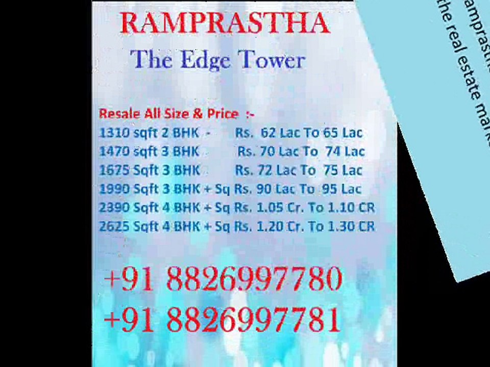 Ramprastha The Edge Tower 2 BHK 1310 Sq.ft Flats For Resale in Sector 37D Gurugram 8826997780