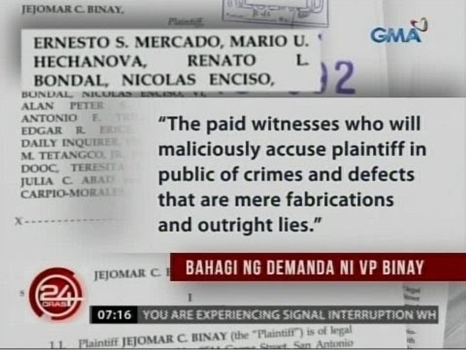 VP Binay, nagsampa ng kaso na may P200-M danyos laban sa mga umano'y nagsasabwatan para sirain siya