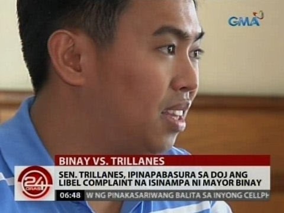 24Oras: Sen. Trillanes, ipinapabasura sa DOJ ang libel complaint na isinampa ni Mayor Binay