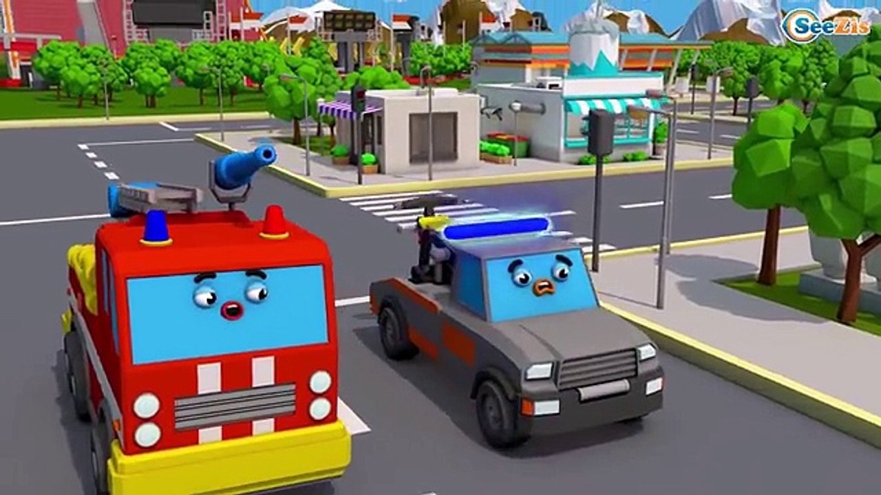 Kids Video Fire Truck & Police Car rescue in the City Super Hero! 3D Animation Cars & Truck Stories