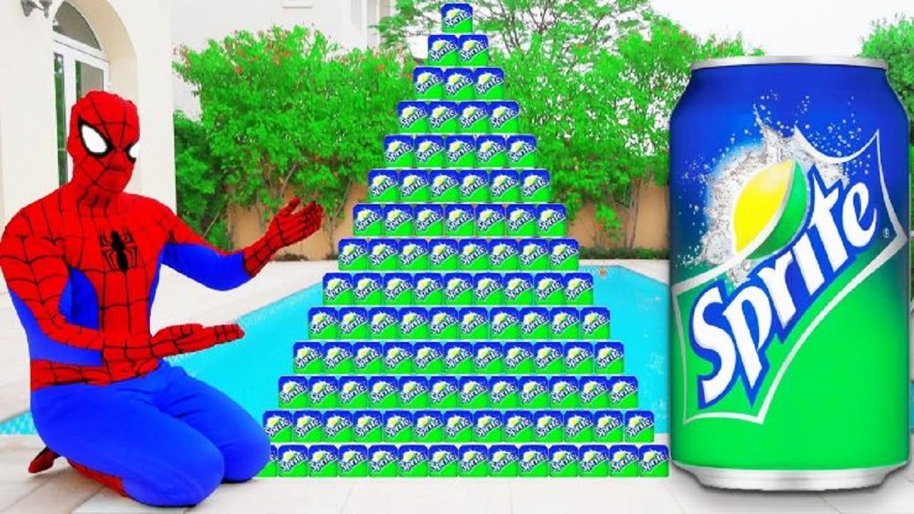 AMAZING SPRITE CHALLENGE! w / Spiderman Hulk & Joker Toys Kids Pepsi Funny Movie in Real Life