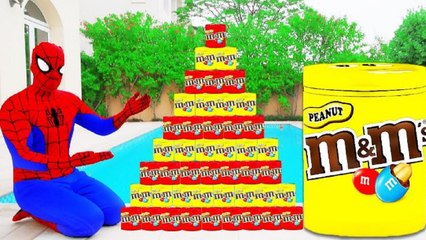 AWESOME M&M'S CHALLENGE! Movie Kids Toys Cars w / Spiderman, Hulk & Joker Family FUN in Real Life