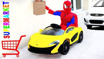 BAD BABY Spiderman Drives to SUPERMARKET! w / Joker Police Hulk Kids Toys Family in Real Life