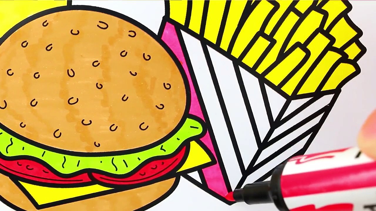 Fast Food - Hamburger French Fries Coca Cola Colorin Book for Kids with Colored Markers