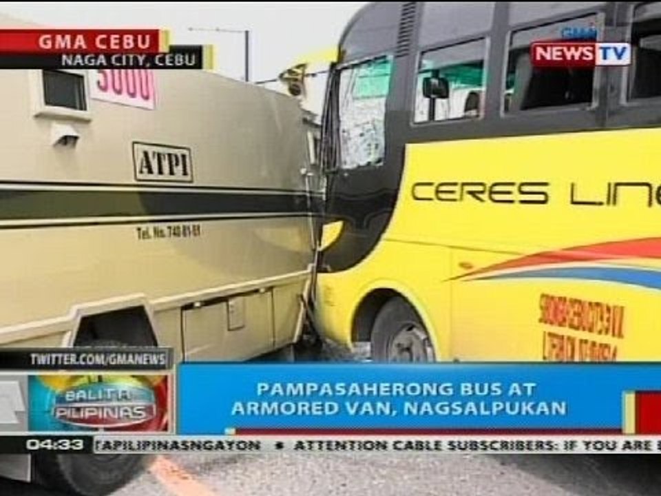 BP: Pampasaherong bus at armored van, nagsalpukan sa Naga City, Cebu