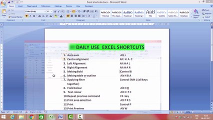 Excel Shortcuts