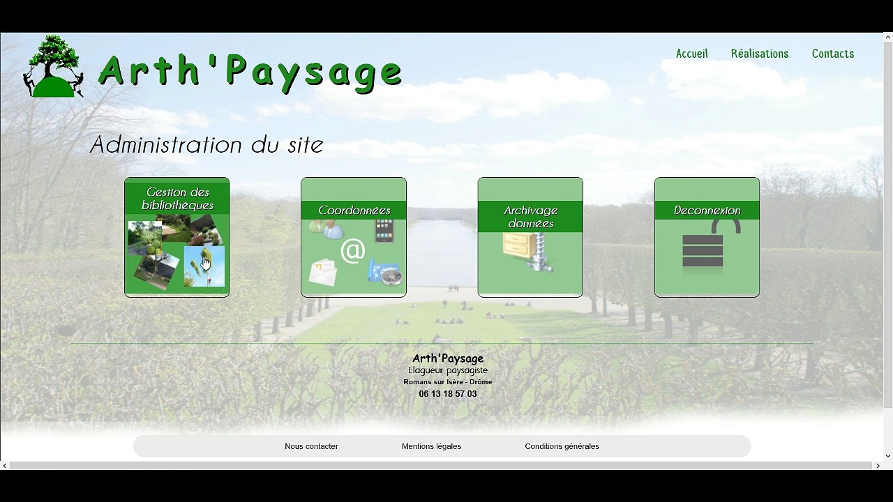 Interface administration création site internet...