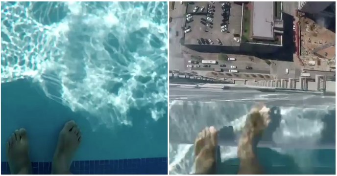 Eras capaz de mergulhar nesta piscina com o fundo transparente no topo de um arranha-céus?