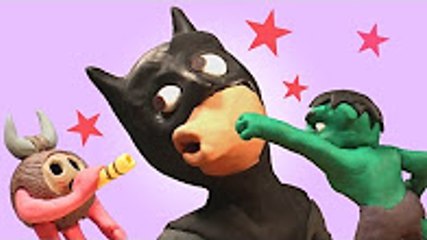 Surprise Egg Mini Hulk and Batman Battle! Blow Dart Superheroes in Real Life Play Doh