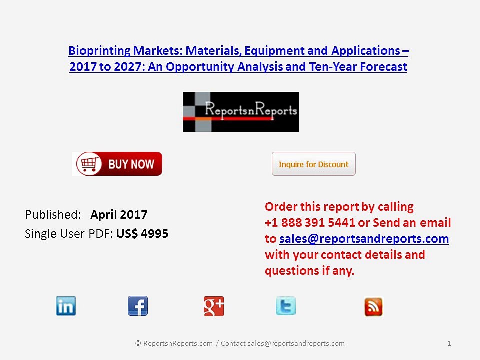Bioprinting Market Materials, Equipment and Applications Analysis and Forecast 2017 to 2027