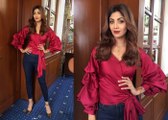 Shilpa Shetty In Red V Neck Top At Launch Event
