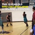 Ha 13 anni e ha perso entrambe le braccia, ma guardate che canestri riesce a fare! Un fenomeno!