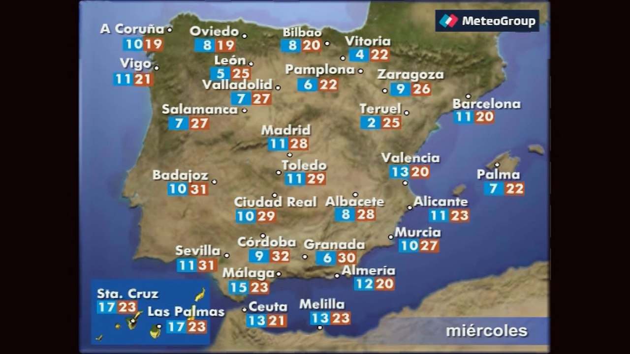 Previsión del tiempo para este miércoles 12 de abril