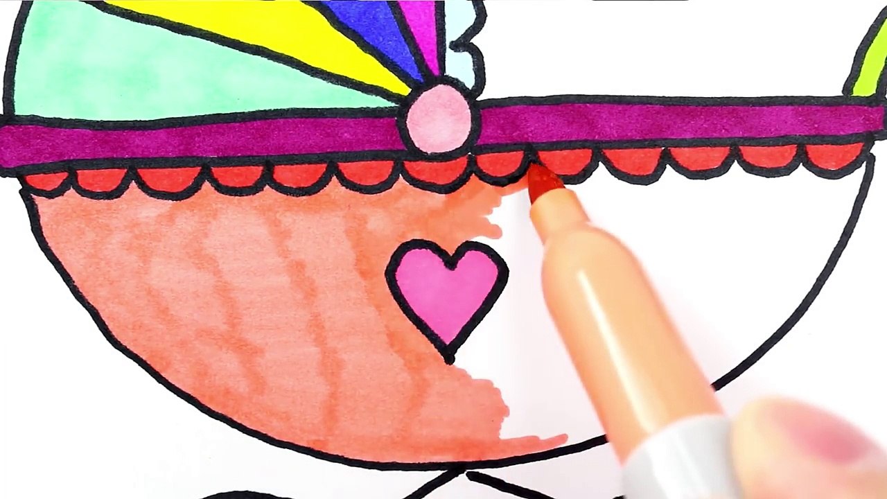 How to Draw Baby Carriage Colouring Book for Kids - Learning Coloring Pages with Colored Markers