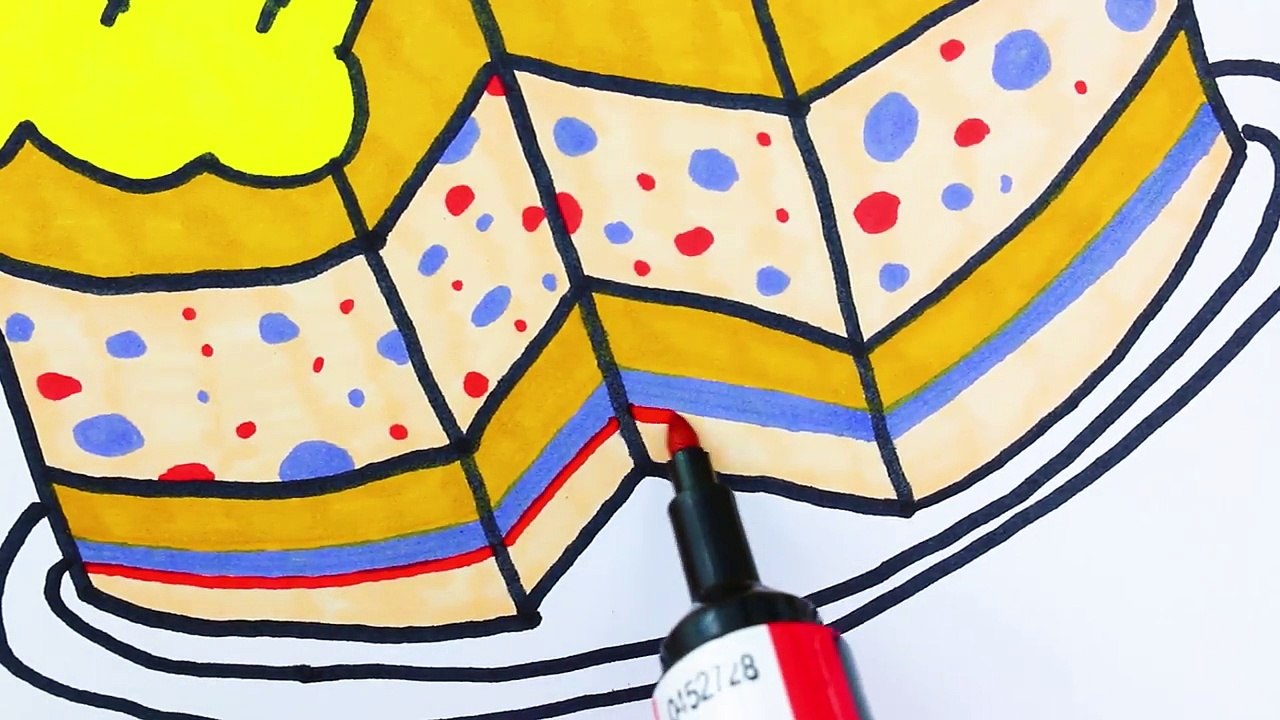 How to Draw Cake Coloring Book for Kids - Learning Paint with Colored Markers