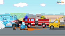 Cars & Truck Cartoon - The Red Fire Truck with The Police Car | Emergency Cars Cartoon for kids