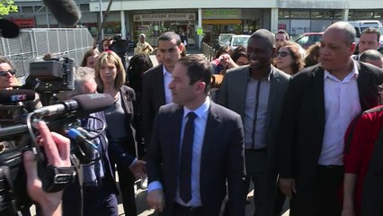Benoît Hamon en déplacement de campagne en banlieue parisienne
