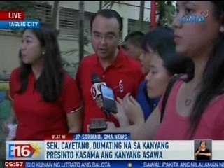 Eleksyon 2016: Cayetano, dumating na sa presinto kung saan siya boboto kasama ang kanyang asawa