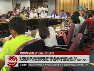 Ilang inalok ni Duterte na maging bahagi ng gabinete, tumanggi dahil daw sa mababang sweldo