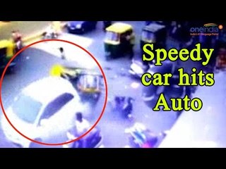 Download Video: Ahmedabad: Speedy car rams into rickshaw, 4 injured; Watch Video | Oneindia News