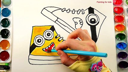 How To Draw Shoe Video for Kids To Learn Coloring - Pages to Color for Kids - painting for kids