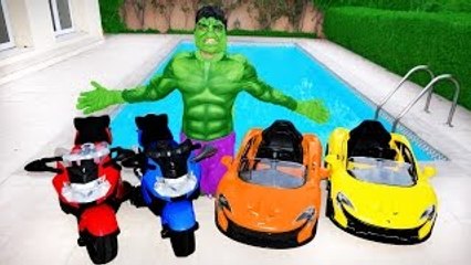 LEARN COLORS w/ Hulk MOTORBIKES & CARS For Children w/ Joker Spiderman Spiderbaby Toys in