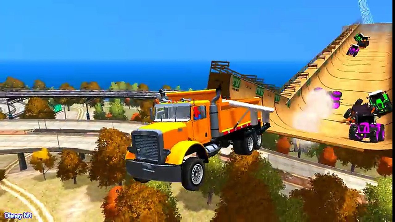 Dump Truck w Color Cars for Kids in Spiderman Cartoon for Kids - Learn Numbers and Nursery Rhymes - YouTube